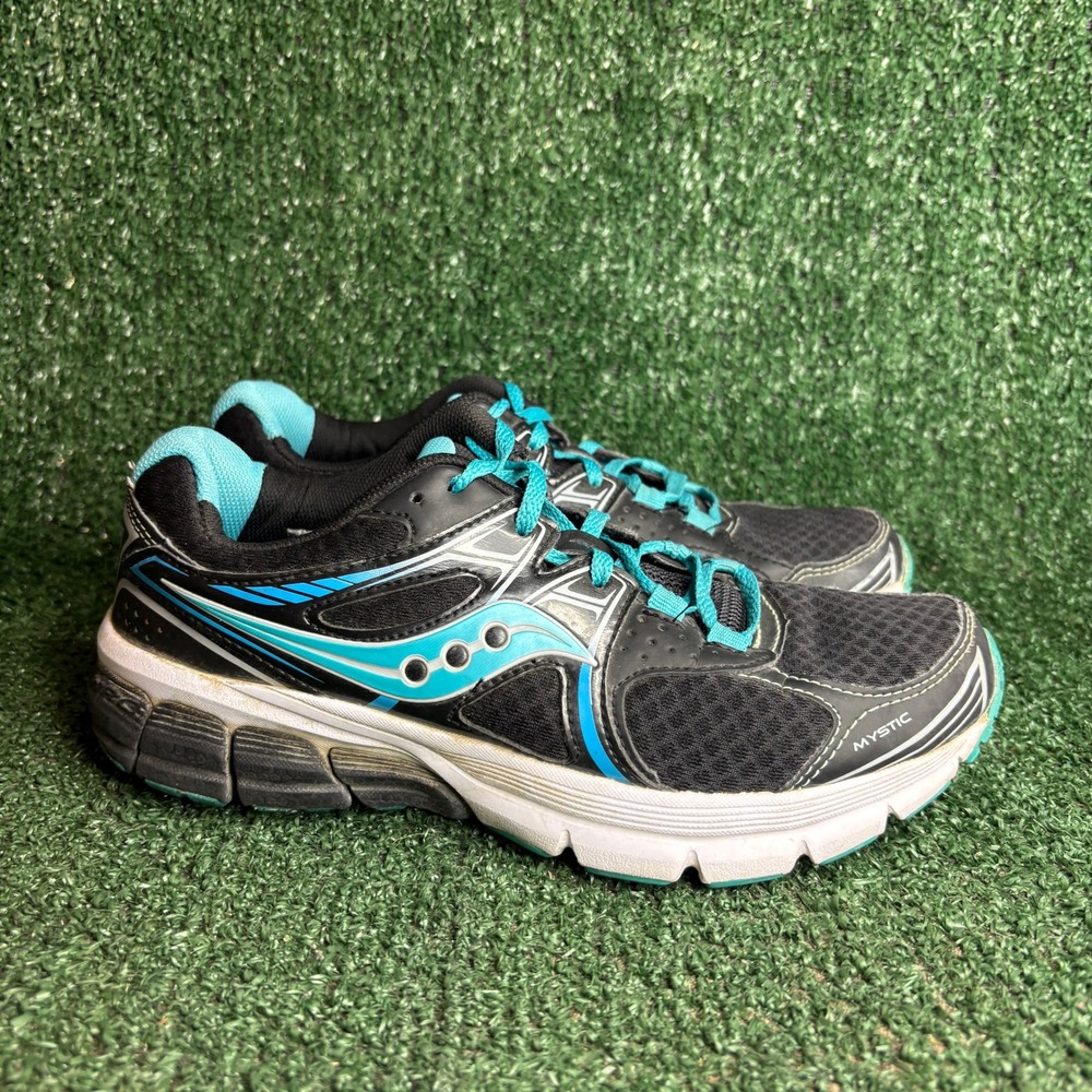 Saucony Mystic Mesh Breathable Athletic Running Sneaker Black Blue Womens Sz 6.5